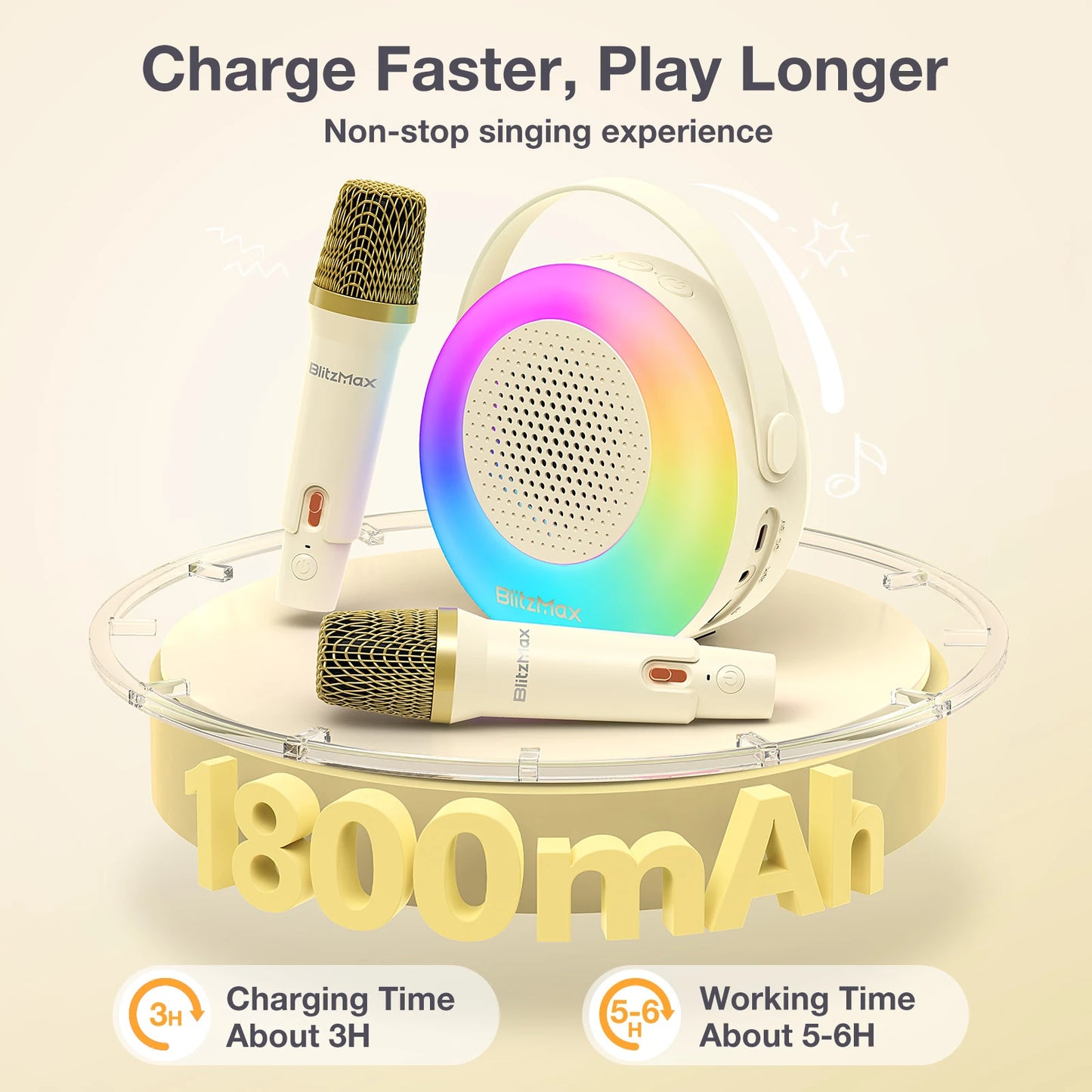 Blitzmax BM-K10 Kids Karaoke Machine Mini Portable Bluetooth Speaker with 2 Wireless Microphones RGB Colorful Light Karaoke Toys Gifts Speaker for Home Party Birthday