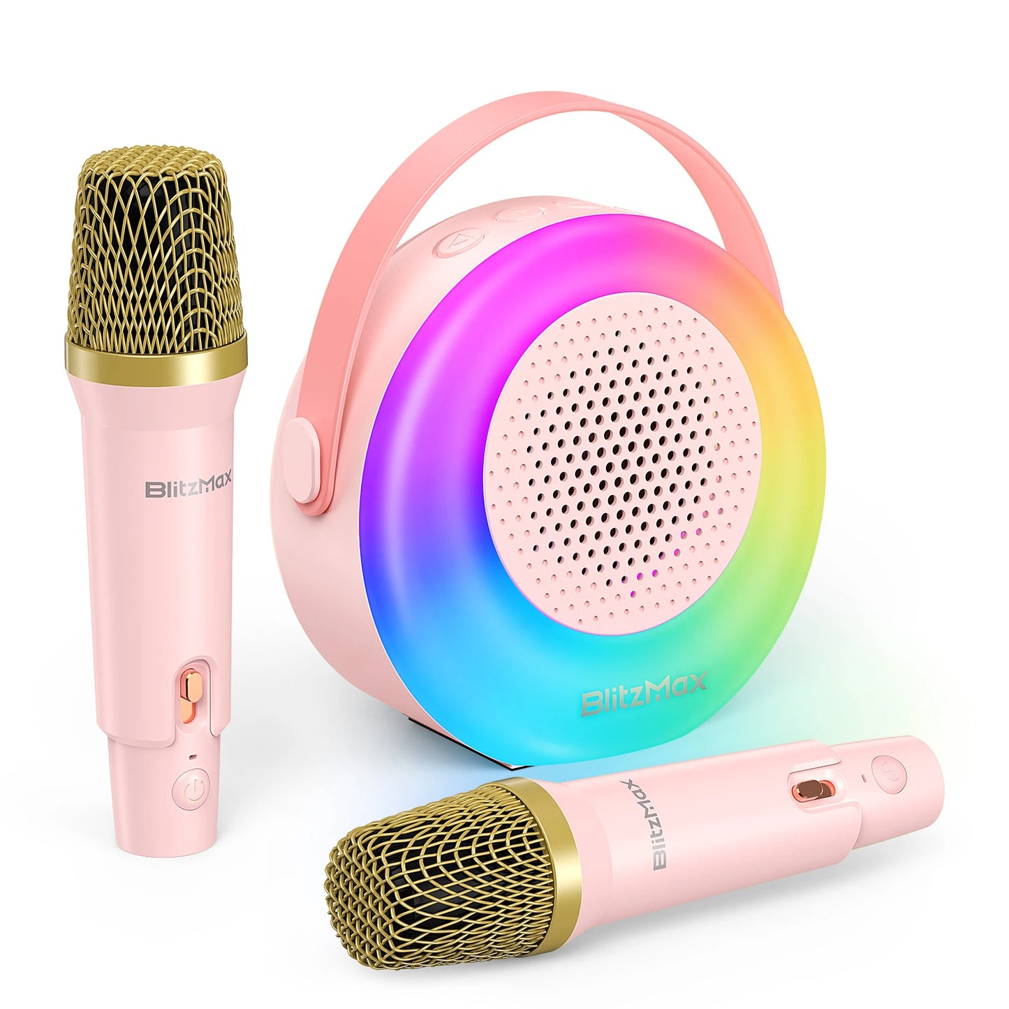 Blitzmax BM-K10 Kids Karaoke Machine Mini Portable Bluetooth Speaker with 2 Wireless Microphones RGB Colorful Light Karaoke Toys Gifts Speaker for Home Party Birthday