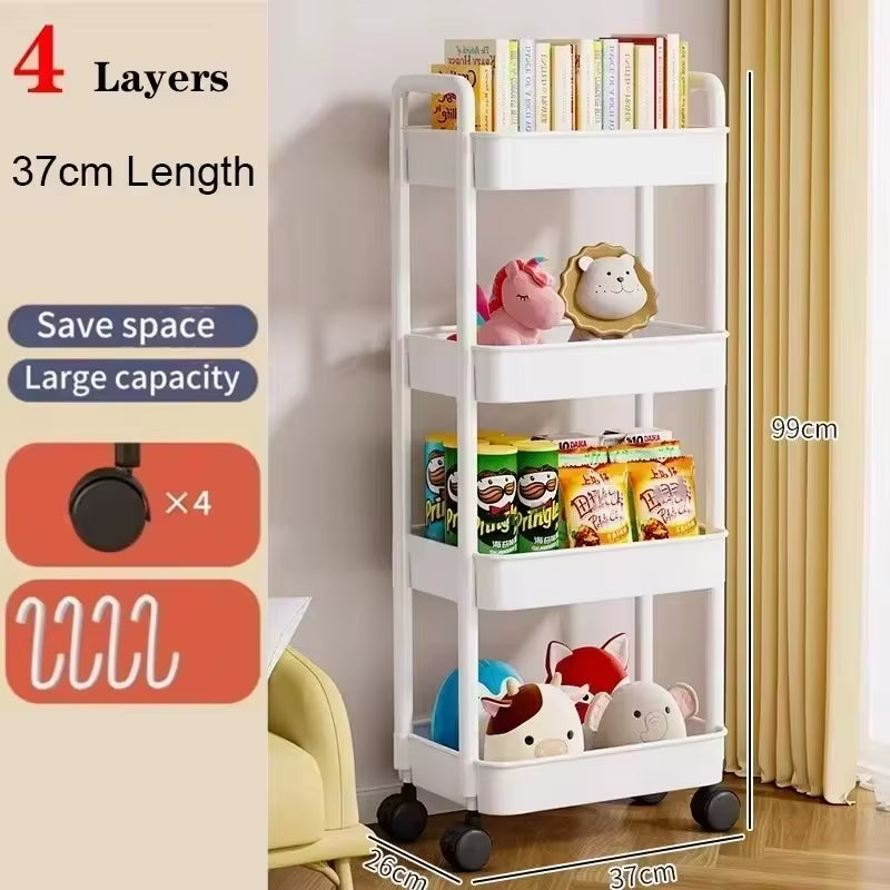 Mobile Storage Rack Trolley Bedroom Multi-Layer Storage Racks Organizer Household Kitchen Multifunctional Cart with Wheels Shelf