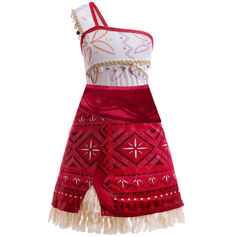 New Movie Moana 2 Dress for Girls Adventure Costume Girl Princess Fancy Clothes Children Vaiana Carnival Party Necklace Pig Set