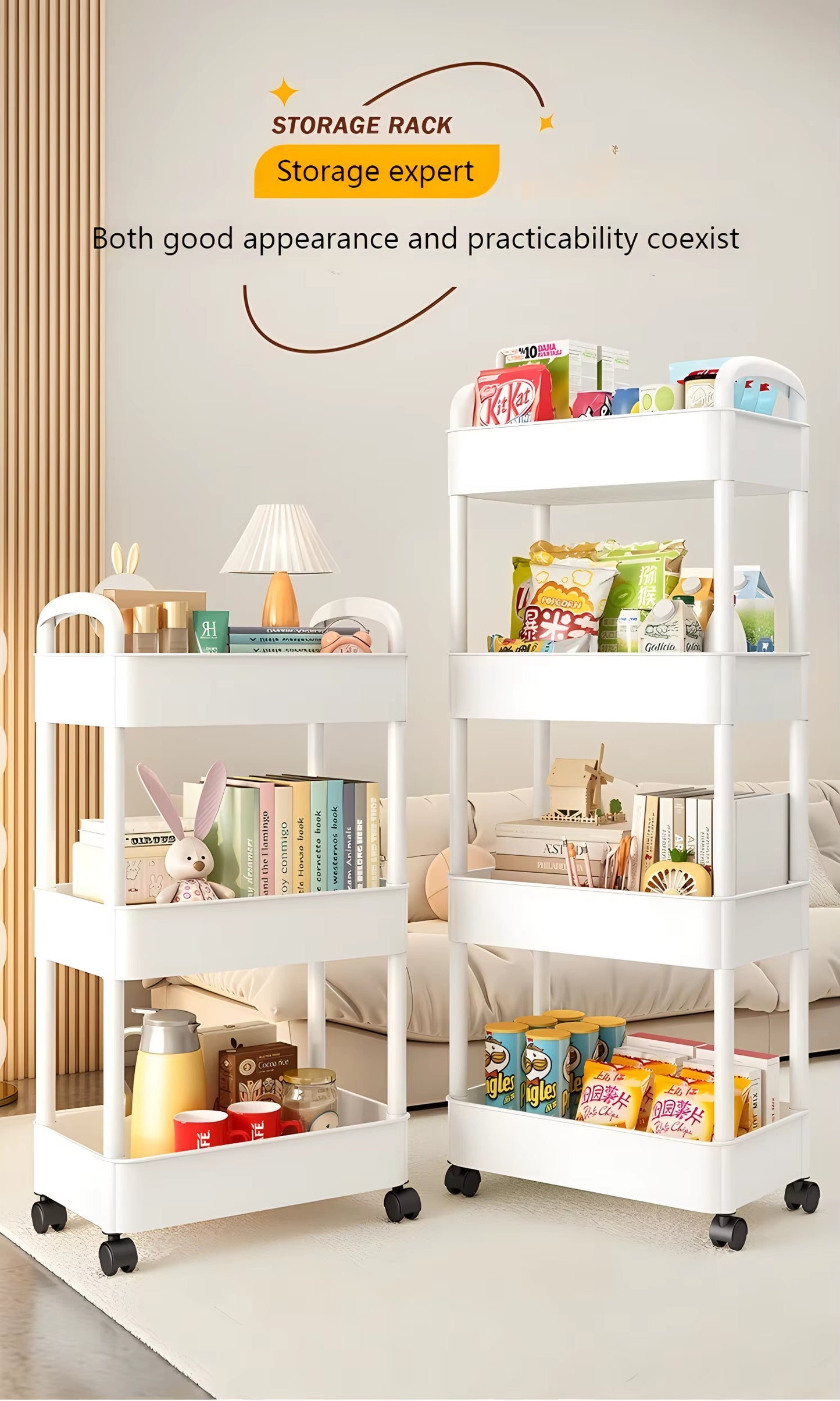 Mobile Storage Rack Trolley Bedroom Multi-Layer Storage Racks Organizer Household Kitchen Multifunctional Cart with Wheels Shelf