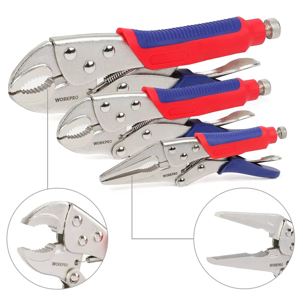 3PC Locking Pliers Welding Tools Pliers Set 7" 10" Curved Jaw Pliers 6-1/2" Straight Jaw Pliers