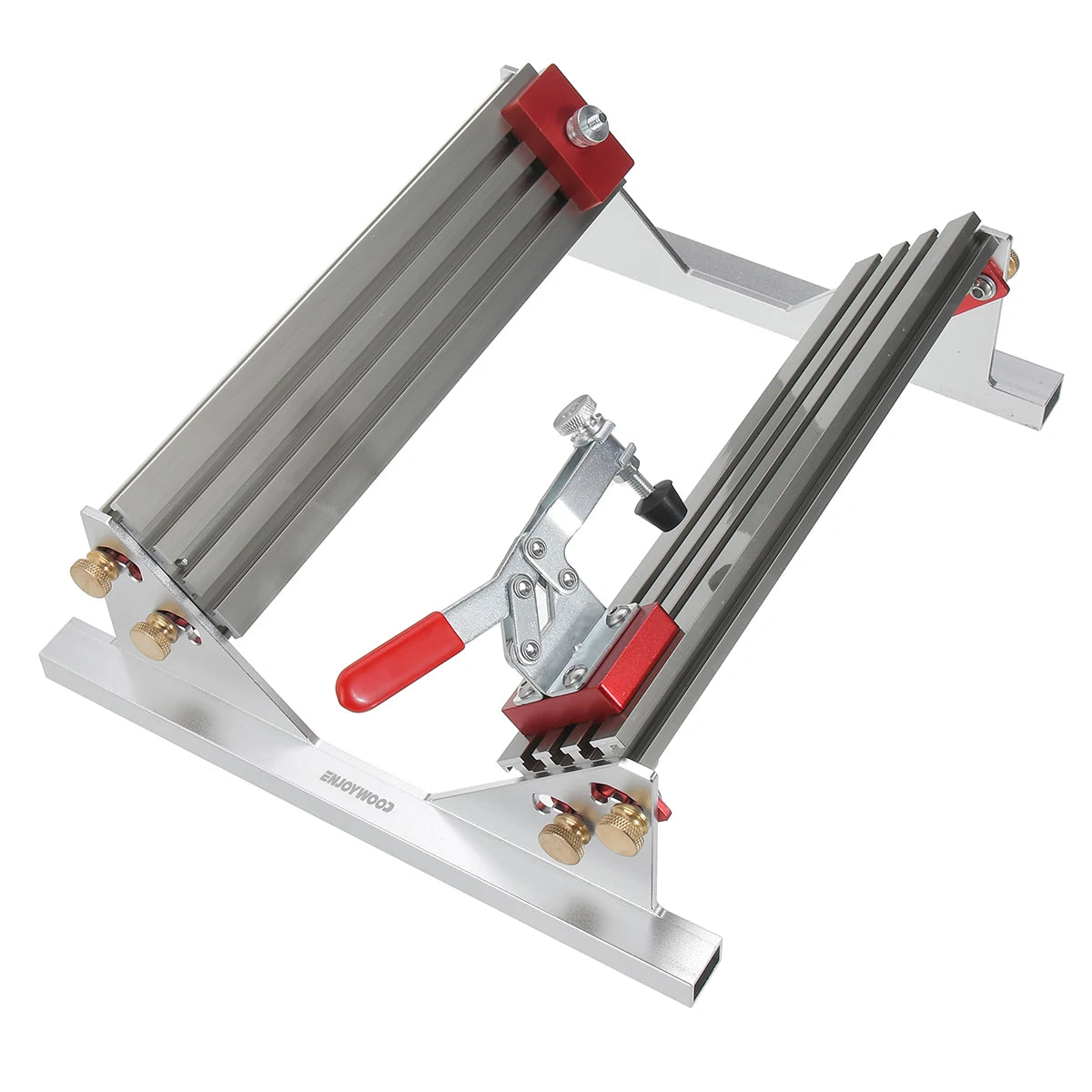 Adjustable Spline Jig for Table Saw & Router Table Silver Aluminum Alloy Material 1/2In-16In Project Size Compatibility with 4 Molded Flip Stops for Precise Joinery and Smooth Operation