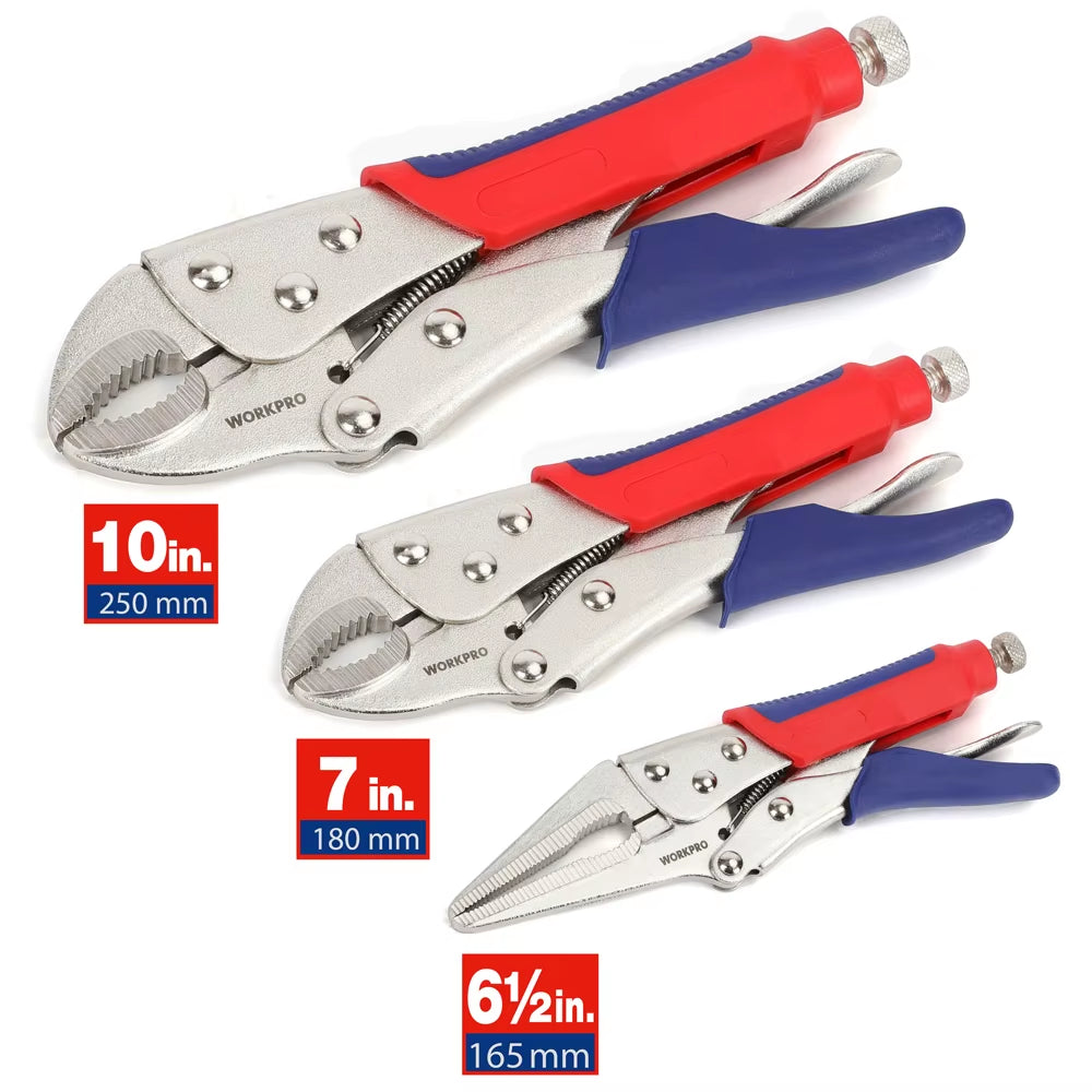 3PC Locking Pliers Welding Tools Pliers Set 7" 10" Curved Jaw Pliers 6-1/2" Straight Jaw Pliers