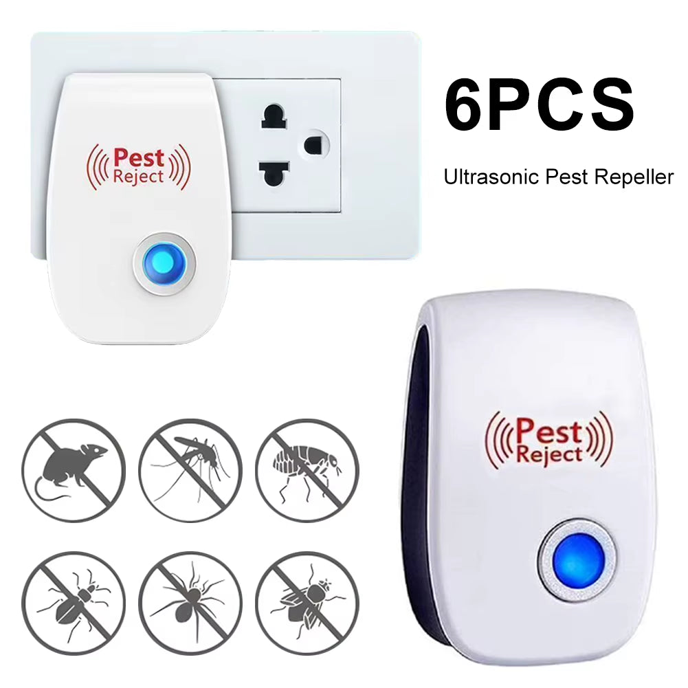 6Pcs Ultrasonic Pest Repeller Insect Bug Repeller Long Range Pest & Insect Deterrent Multi-Function for Roach Rodent Mouse Bugs