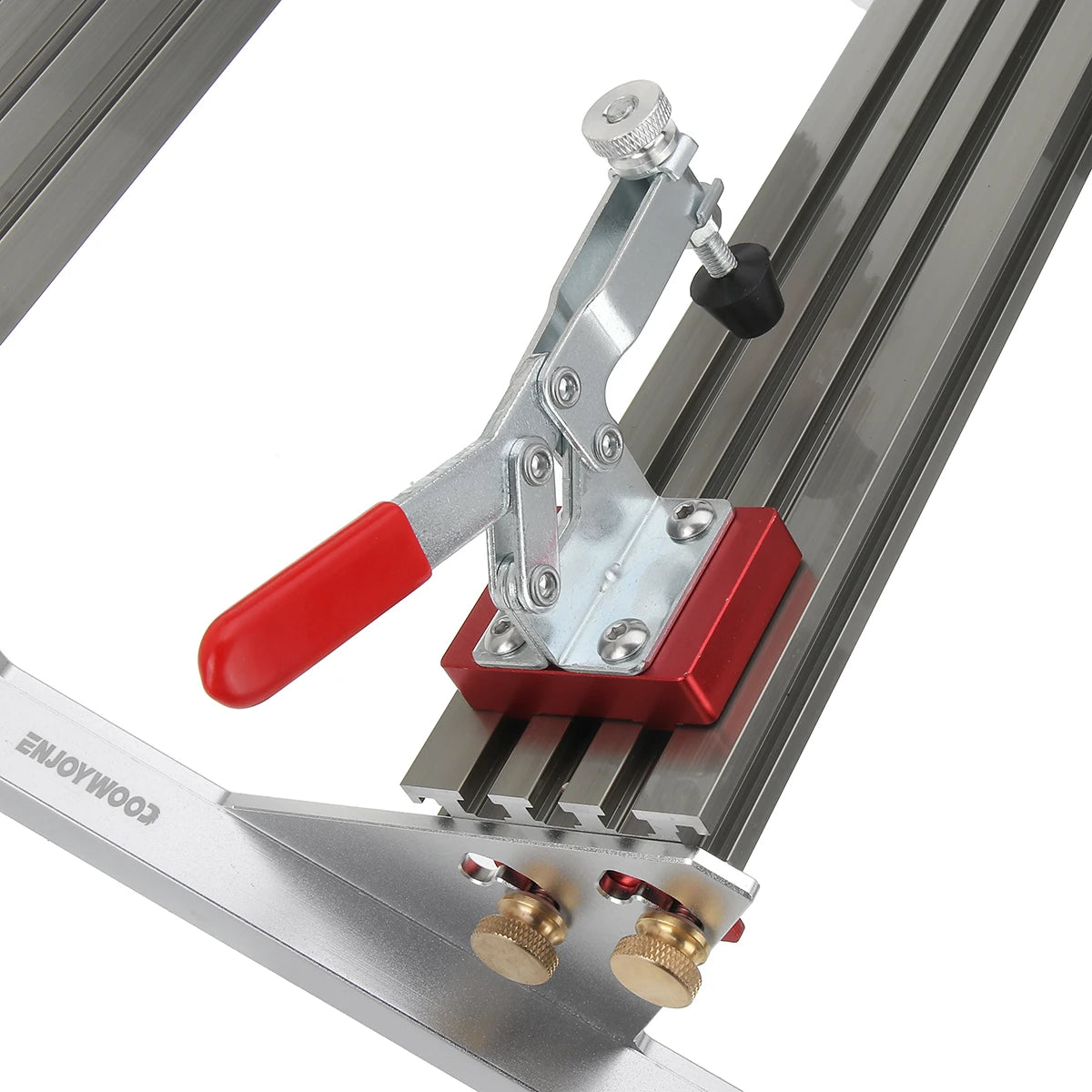 Adjustable Spline Jig for Table Saw & Router Table Silver Aluminum Alloy Material 1/2In-16In Project Size Compatibility with 4 Molded Flip Stops for Precise Joinery and Smooth Operation