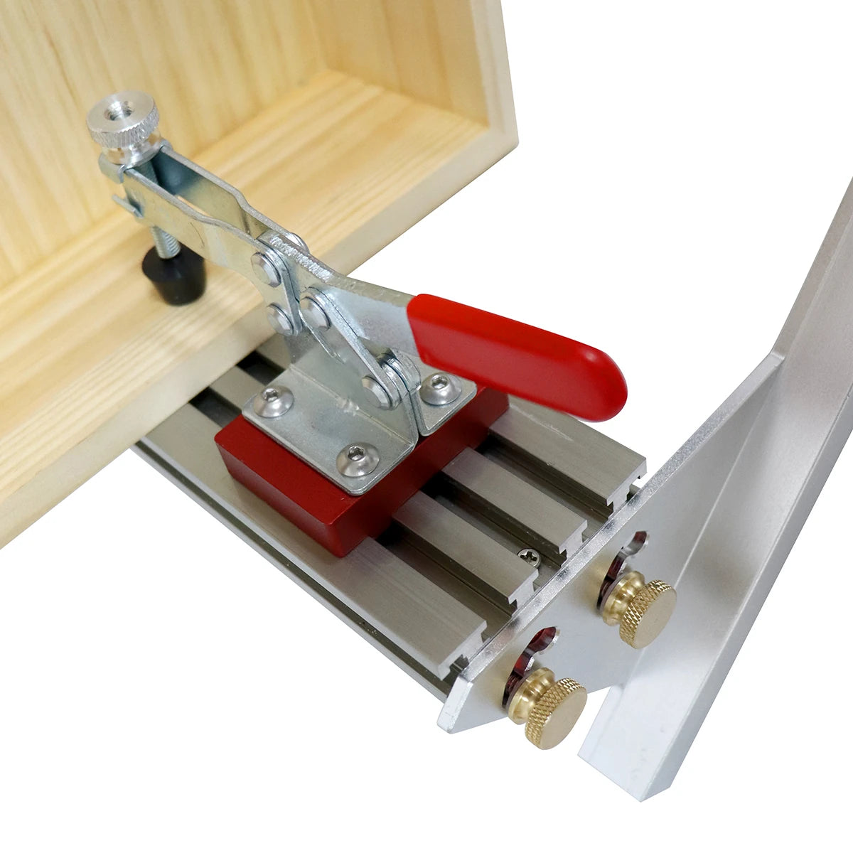 Adjustable Spline Jig for Table Saw & Router Table Silver Aluminum Alloy Material 1/2In-16In Project Size Compatibility with 4 Molded Flip Stops for Precise Joinery and Smooth Operation