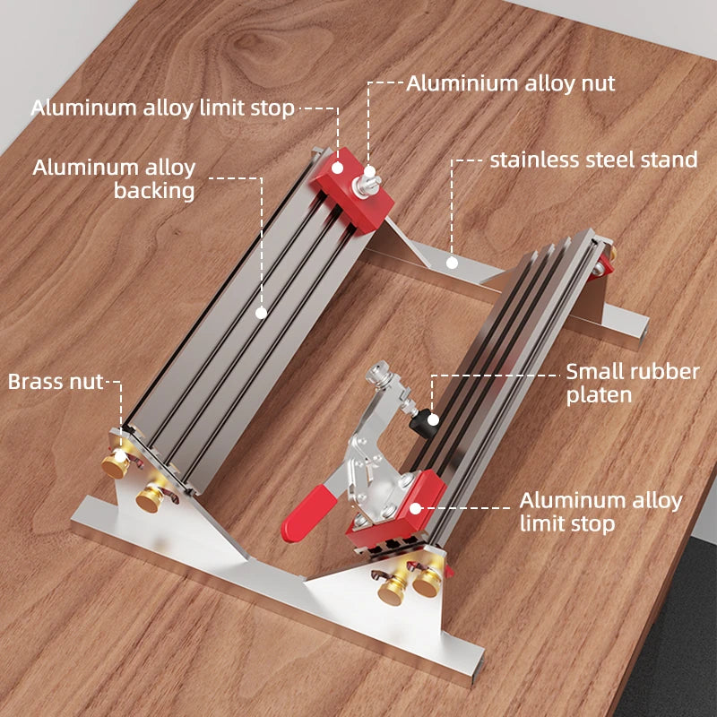 Adjustable Spline Jig for Table Saw & Router Table Silver Aluminum Alloy Material 1/2In-16In Project Size Compatibility with 4 Molded Flip Stops for Precise Joinery and Smooth Operation