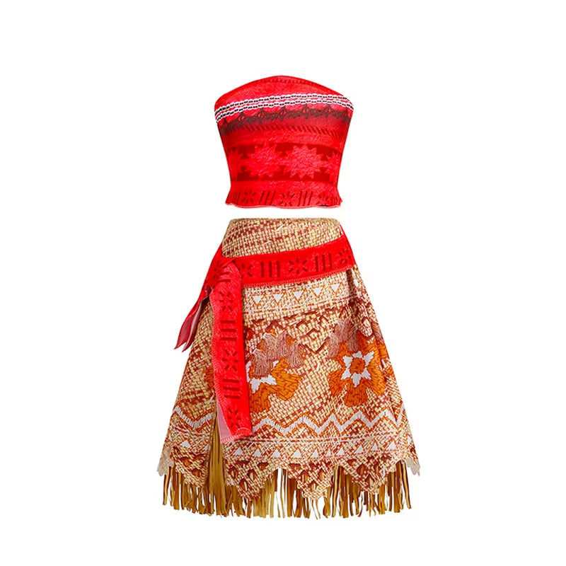 New Movie Moana 2 Dress for Girls Adventure Costume Girl Princess Fancy Clothes Children Vaiana Carnival Party Necklace Pig Set